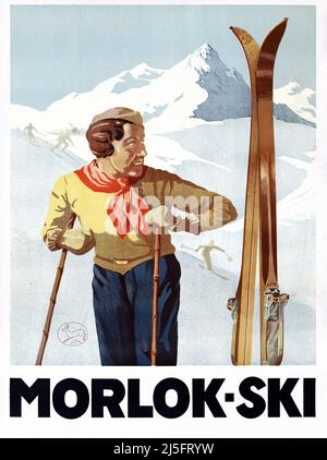 VINTAGE 1930s WINTER SPORTS POSTER Morlok-Ski ANONYME circa 1930 Stock Photo