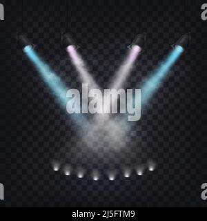 Set of vector scenic spotlights in fog on a dark background Stock Vector