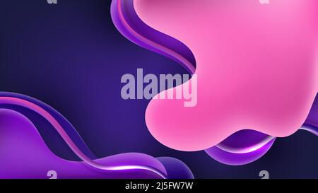 Abstract fluid gradient shapes with 3d wave lines elements on blue background. Vector graphic illustration Stock Vector