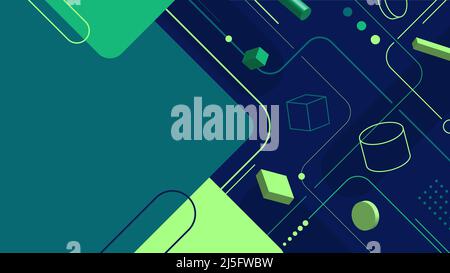 Abstract pattern blue and green 3D geometric elements background. Vector graphic illustration Stock Vector