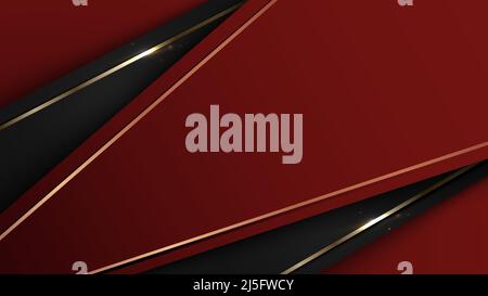 Abstract black and red stripes with shiny golden lines and lighting effect luxury background. Vector illustration Stock Vector