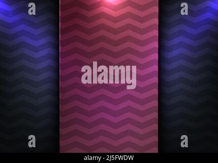 Abstract template red stripes with chevron pattern and blue spotlight on dark background. Vector illustration Stock Vector
