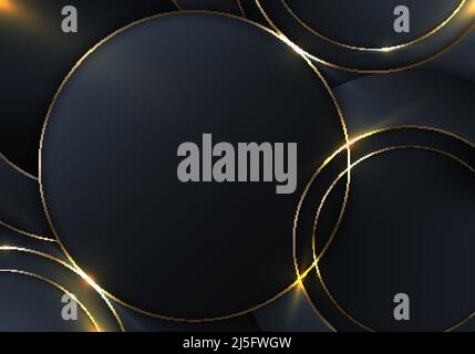 Abstract luxury background blue circles with golden ring with lighting effect. Vector illustration Stock Vector