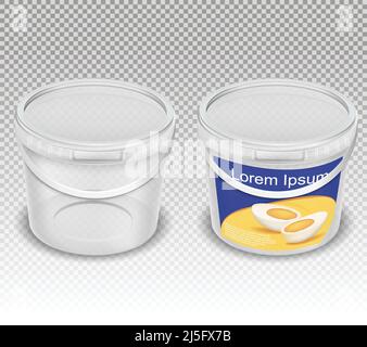 Vector Brown Cream Blank Food Plastic Tub Bucket Container For Vanilla  Chocolate Dessert, Yogurt, Ice Cream with Label for Package Design Mock Up  Close up Isolated on White Background Stock Vector