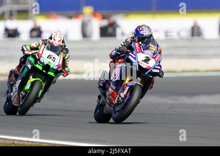 ASSEN, NETHERLANDS - APRIL 23: Toprak Razgatlıoglu of Turkey rides during the FIM Superbike World Championship Race 1 during the WorldSBK Motul Dutch Round at the TT Circuit Assen on April 23, 2022 in Assen, Netherlands (Photo by Andre Weening/Orange Pictures) Stock Photo