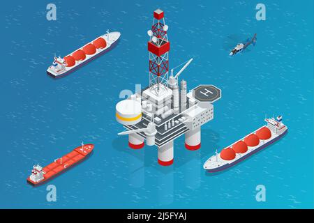 Isometric Tanker loading Liquefied Natural Gas at trading terminal. Transportation, delivery, transit of natural gas Stock Vector