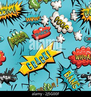 Vector seamless pattern of comic icon, comic book wallpaper Stock Vector