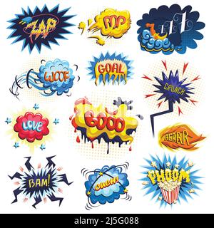 Vector set of comics icons. Explosion bubbles. Comic book explosion set Stock Vector