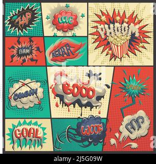 Vector set of comics icons. Explosion bubbles. Comic book explosion set Stock Vector