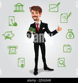 Vector 3d businessman holding money in hand Stock Vector