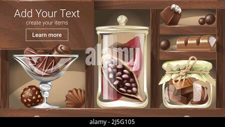 Vector illustration of a wooden rack with chocolate, a template for the loading of the page web site Stock Vector