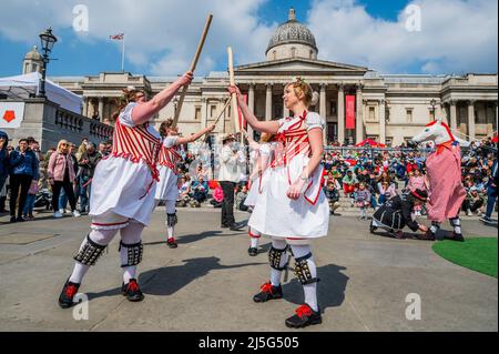 London, UK. 23rd Apr, 2022. St George's Day celebrations return to Trafalgar Square, a family event with live music, entertainment and food, supported by the Mayor of London. Credit: Guy Bell/Alamy Live News Stock Photo