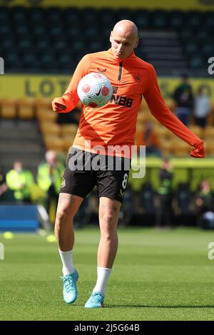 Carrow Road, Norwich, Norforlk, UK. 23rd Apr, 2022. Premier League football, Norwich versus Newcastle; Jonjo Shelvey of Newcastle United during the warm up Credit: Action Plus Sports/Alamy Live News Stock Photo