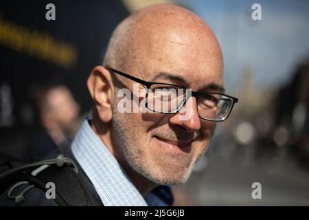 Edinburgh, UK, 23rd April 2022. Richard Lucas of The Scottish Family Party, as Pro-Life campaigners face Pro-Choice campaigners across Lothian Road, on the anniversary day of the 1967 Abortion Act becoming law. A private membersÕ bill has been proposed for Scottish Parliament to stop Pro-Life campaigning outside hospitals. In Edinburgh, UK, 23 April 2022.
