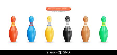 Bowling pins collection realistic 3d vector illustration Stock Vector