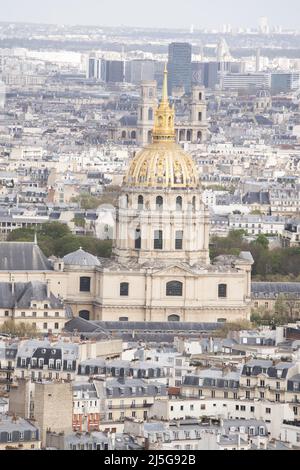 Paris: aerial view of the skyline of the city with the Saint Louis cathedral in the Les Invalides complex seen from the top of the Eiffel Tower Stock Photo