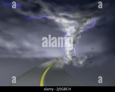 Vector realistic tornado with lightnings, destructive hurricane ...