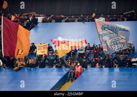 Milano, Italy. 23rd Apr, 2022. Roma supporters during the Serie A football match between FC Internazionale and AS Roma at San Siro stadium in Milano (Italy), April 23th, 2021. Photo Andrea Staccioli/Insidefoto Credit: insidefoto srl/Alamy Live News Stock Photo