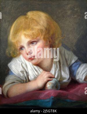 A Child with an Apple by the French artist, Jean-Baptiste Greuze (1725-1805), oil on canvas, late 18th century Stock Photo