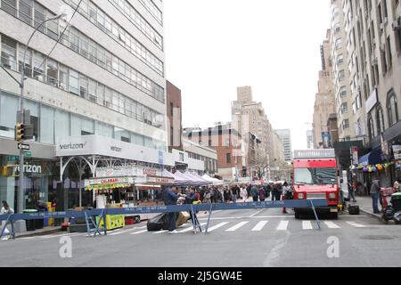 New York, USA. 23rd Apr, 2022. (NEW) Lexington Avenue Street Fair 2022. April 23, 2022, New York, USA: The once a year 6 blocks long Lexington Avenue Street Fair taking place from the 60th to 66 streets sponsored by the NYPD-19th precinct returned after 2 years of absence due to COVID-19 outbreak. The fair has about 200 vendors starting from 10am through 6pm on April 23rd. Most of the people arenÃ¢â‚¬â„¢t wearing masks.Credit: Niyi Fote/Thenews2 (Credit Image: © Niyi Fote/TheNEWS2 via ZUMA Press Wire) Stock Photo