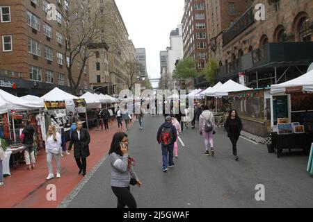 New York, USA. 23rd Apr, 2022. (NEW) Lexington Avenue Street Fair 2022. April 23, 2022, New York, USA: The once a year 6 blocks long Lexington Avenue Street Fair taking place from the 60th to 66 streets sponsored by the NYPD-19th precinct returned after 2 years of absence due to COVID-19 outbreak. The fair has about 200 vendors starting from 10am through 6pm on April 23rd. Most of the people arenÃ¢â‚¬â„¢t wearing masks.Credit: Niyi Fote/Thenews2 (Credit Image: © Niyi Fote/TheNEWS2 via ZUMA Press Wire) Stock Photo