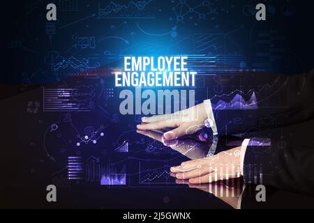 Businessman touching huge screen concept Stock Photo