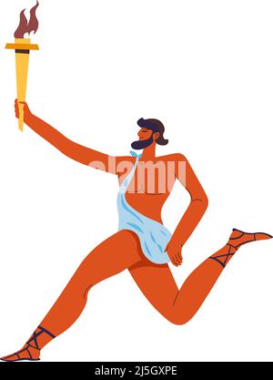 A cartoon Olympic athlete running with the Olympic torch Stock Vector