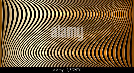 Gold wavy stripes banner. Psychedelic Africa zebra lines. Abstract pattern. Texture with wavy stripy curves. Optical art background Wave golden luxury Stock Vector