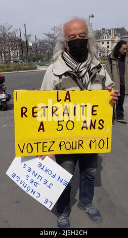 Paris, France. 23rd Apr, 2022. People gather in preparations for Yellow vests periodically demonstration in Paris, France, on Saturday, April 23, 2022. Credit: Linda Salajkova/CTK Photo/Alamy Live News Stock Photo