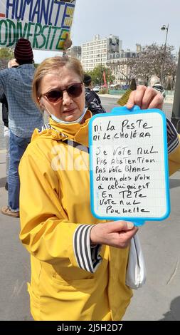 Paris, France. 23rd Apr, 2022. People gather in preparations for Yellow vests periodically demonstration in Paris, France, on Saturday, April 23, 2022. Credit: Linda Salajkova/CTK Photo/Alamy Live News Stock Photo