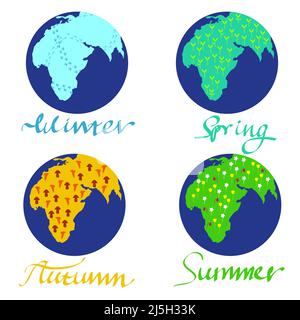 flora of the planet Earth in 4 different seasons Stock Vector