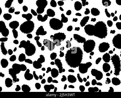 Dalmatian pattern Cow texture Animal skin template Spot background Vector design illustration Random bovine spots Farm animal textural banner Black ch Stock Vector