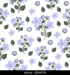 Blackberry flowers, seamless pattern in gentle colors Stock Vector