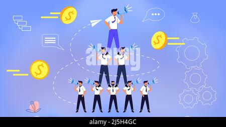 Ponzi scheme Business pyramid network with investors group as victims in fake company profit statistics Financial fraud Illegal investment scam. Steal Stock Vector