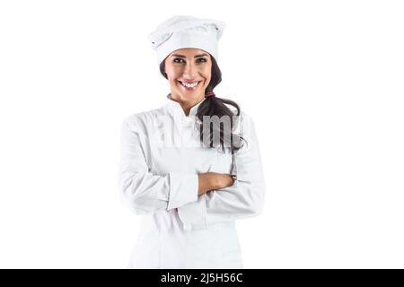 Portrait of a young chefs on an isolated white background. Stock Photo