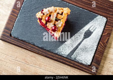 homemade slice cherry pie top view Stock Photo