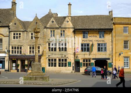 View of Stow on The Wold town square and Market Cross Stock Photo