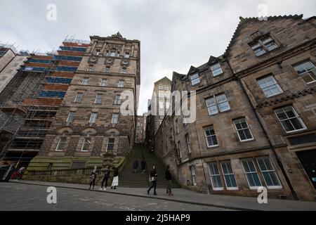 Steep steps leading up Warristons Close Stock Photo