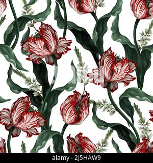 Seamless pattern with vintage tulips. Classic vector wallpaper. Stock Vector