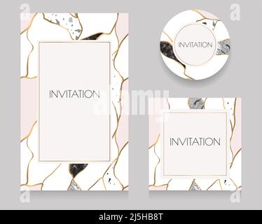 Design invitation in kintsugi style. Broken porchelain glued with gold Stock Vector