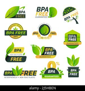 BPA free bisphenol A, safe plastic product label Stock Vector