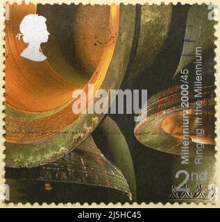 Photo of a British postage stamp with an image of church bells ringing in the millennium 2000 Stock Photo