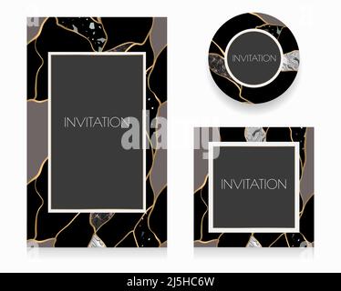 Design invitation in kintsugi style. Broken porchelain glued with gold Stock Vector