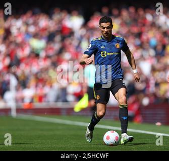 London, England, 23rd April 2022. Cristiano Ronaldo of Manchester United during the Premier League match at the Emirates Stadium, London. Picture credit should read: David Klein / Sportimage Stock Photo