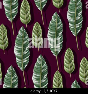 Seamless pattern with tropical striped leaves. Vector. Stock Vector