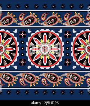 Seamless pattern with flowers and paisley in hippie style. Vector. Stock Vector