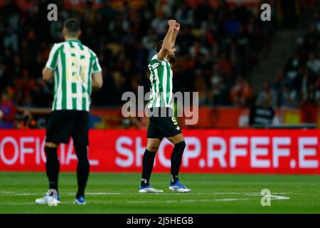 Borja Iglesias of Real Betis, left, and Miha Blazic of Ferencvaros TC vie  for the ball during the Europa League group G soccer match between Ferencvaros  TC and Real Betis in Groupama