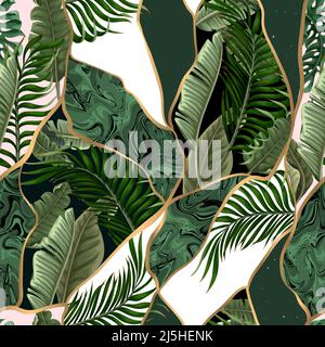 Seamless pattern in kintsugi style. Broken porchelain glued with gold. Stock Vector