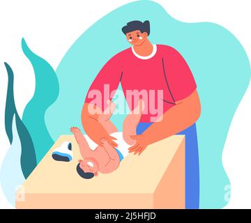 Father changing diapers for son or daughter vector Stock Vector