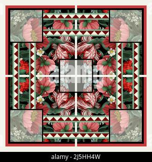 Design scarf with victorian botanical flowers. Trendy vector print. Stock Vector